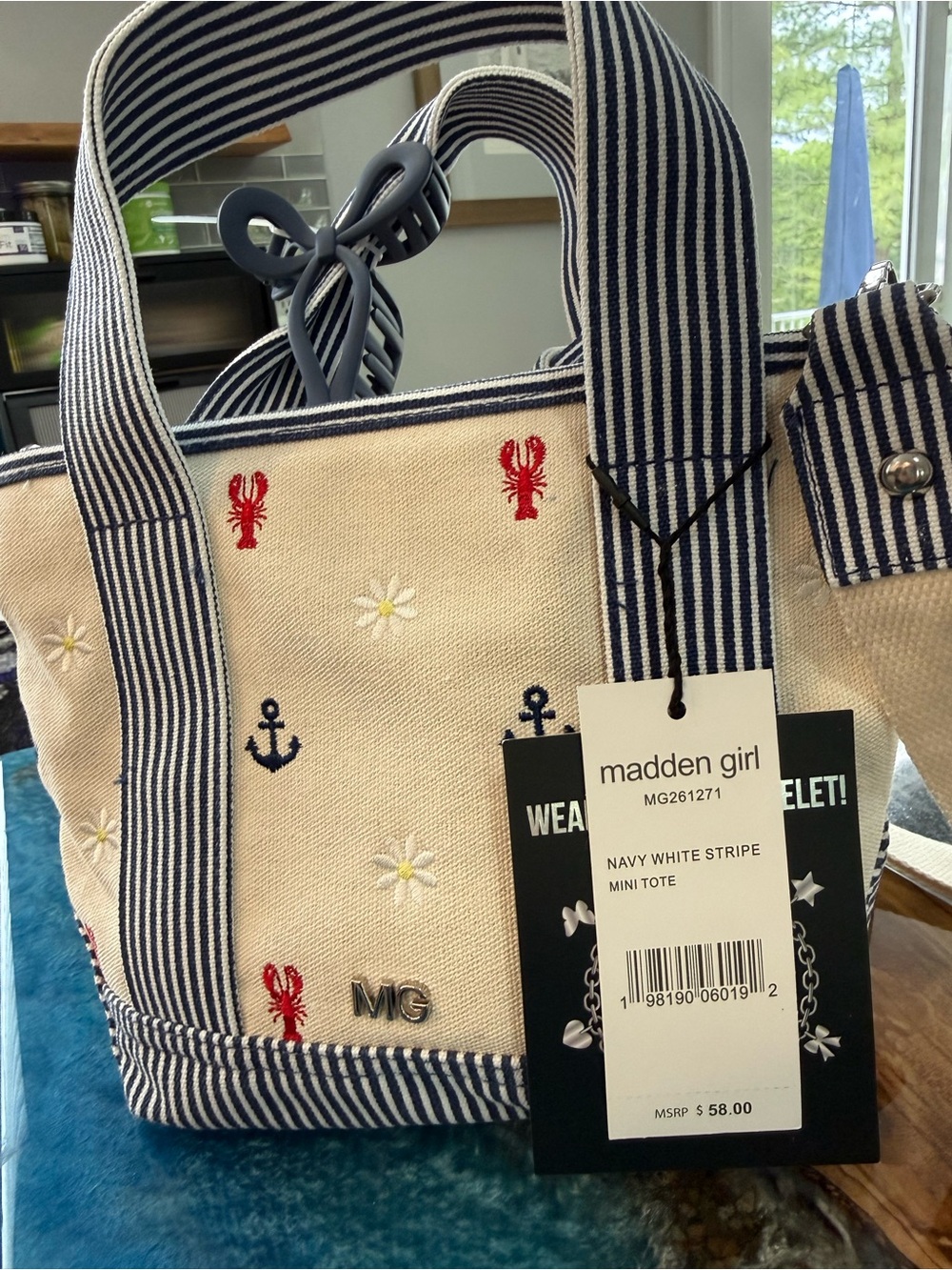 Adorable Nautical Canvas Handbag/Crossbody Bag with Red Lobster & Charms - Picture 5 of 10